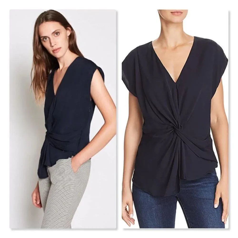 Joie Bosko Twist-Front Silk Blouse size XS in Midnight Blue